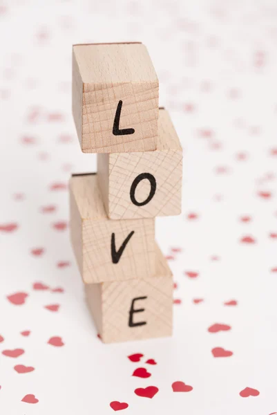 Love Tower Written With Wooden Blocks. — Stock Photo, Image