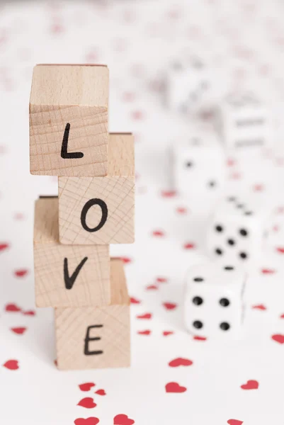 Love and Dice on Heart Background. — Stock Photo, Image