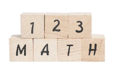 Matematik toplamı ile tahta bloklar.
