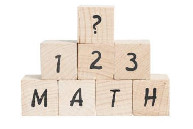 Matematik toplamı ile tahta bloklar.