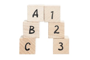ABC 123 tahta bloklar kullanılarak düzenlenmiştir..