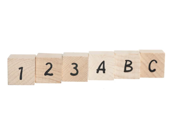 ABC 123 Arranged Using Wooden Blocks. — Stock Photo, Image