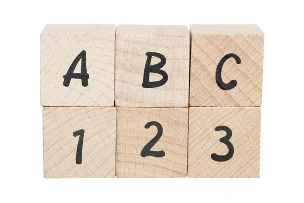 ABC 123 Arranged Using Wooden Blocks. Royalty Free Stock Images