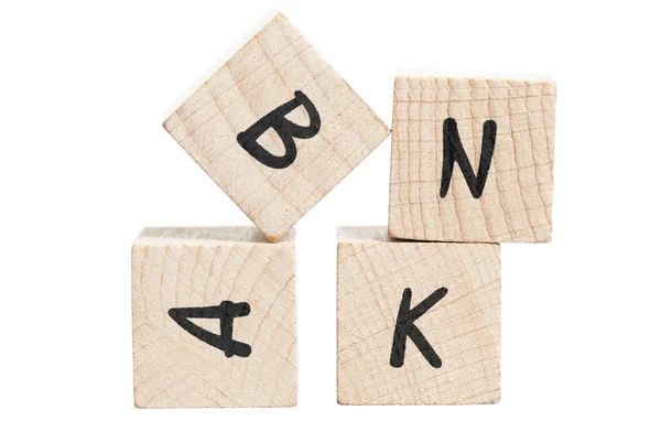 Woord bank geschreven met houtblokken. — Stockfoto