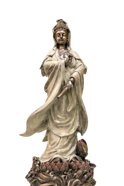 Deusa da Compaixão Estátua de Bronze em pé no Lótus — Fotografia de Stock