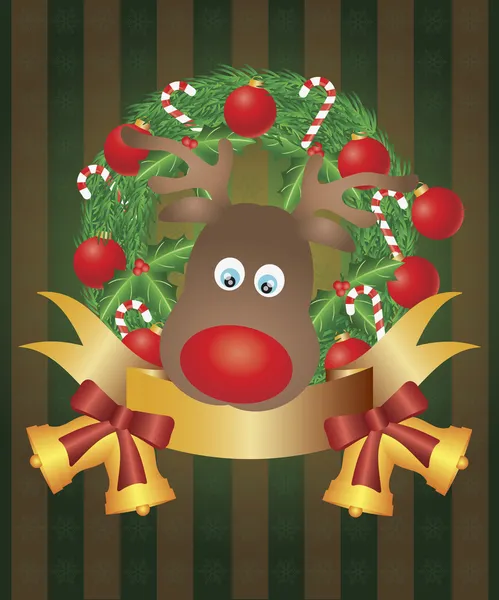 Reindeer in Christmas Wreath Illustration — Stock Vector