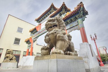 Chinese Foo Dogs Pair at Portland Oregon Chinatown Gate clipart