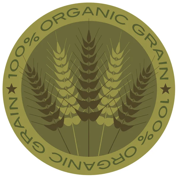 Wheat Stalk 100% Organic Grain Label — Stock Vector