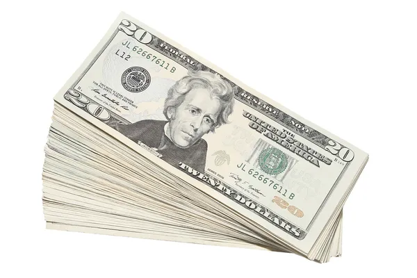 Stack of US Twenty Dollar Bills Currency — Stock Photo, Image