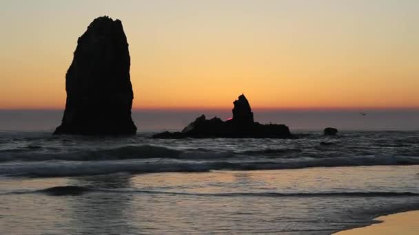 Canon Beach a lo largo de la costa de Oregon al atardecer 1080p — Vídeos de Stock