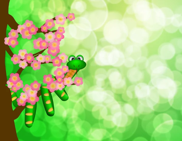 Chinese New Year Snake on Cherry Blossom Tree Bokeh — Stock Photo, Image