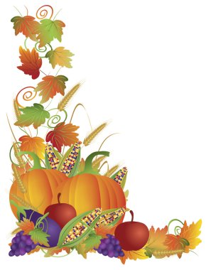 Thanksgiving Fall Harvest and Vines Border Illustration