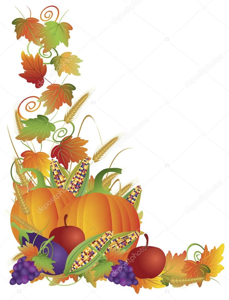 Thanksgiving Fall Harvest and Vines Border Illustration