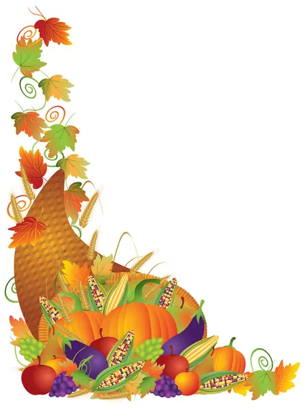 Thanksgiving Cornucopia Vines Border Illustration — Stock Vector