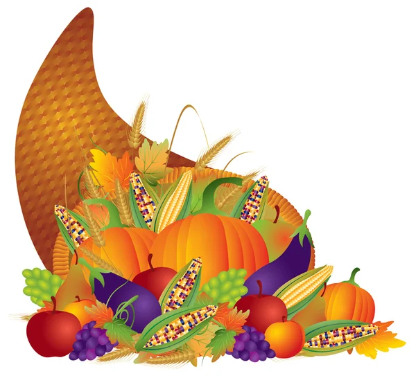 Thanksgiving Day Fall Harvest Cornucopia Illustration — Stock Vector