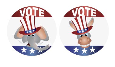 Vote Republican and Democrat with Uncle Sam Hat Buttons Illustra clipart