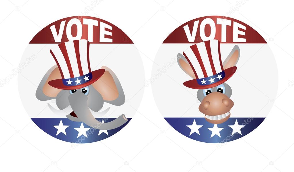 Vote Republican and Democrat with Uncle Sam Hat Buttons Illustra