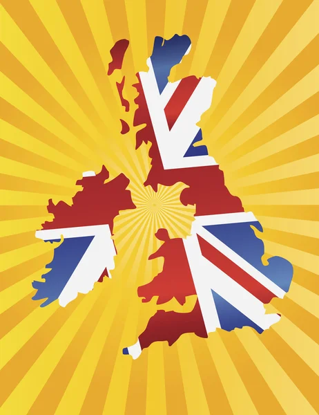 Uk england flag map mit sonnenstrahlen — Stockvektor