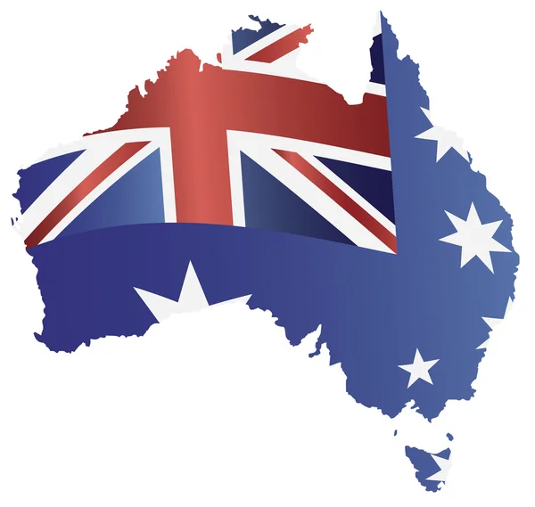 Australien flagga i karta siluett bild — Stock vektor