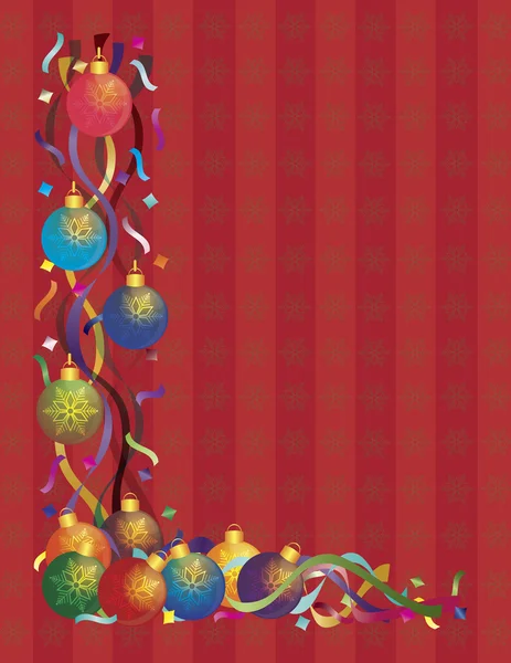 Adornos de Navidad con Cintas Confetti Fondo Rojo — Vector de stock