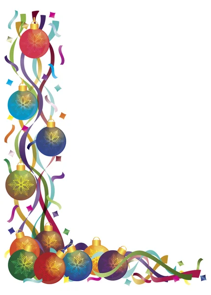 Christmas Ornaments with Ribbons and Confetti — Stock Vector