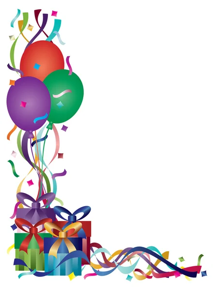 Regalos de cumpleaños con cintas y confeti — Vector de stock