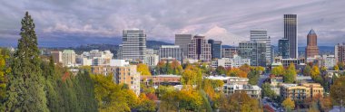 Portland oregon şehir manzarası ile mt hood