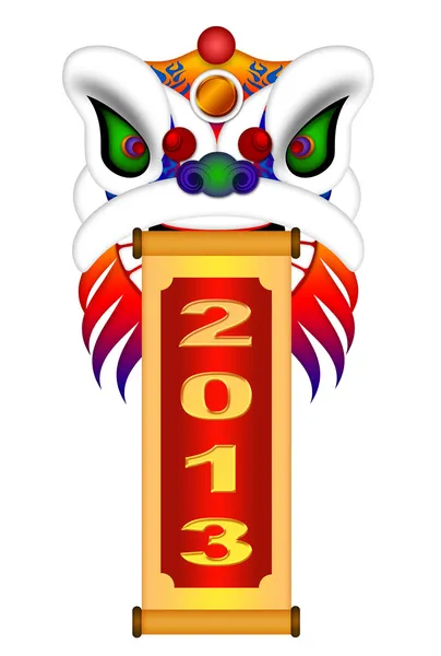 Chinese lion dance hoofd met nieuwe jaar 2013 scroll — Stockfoto