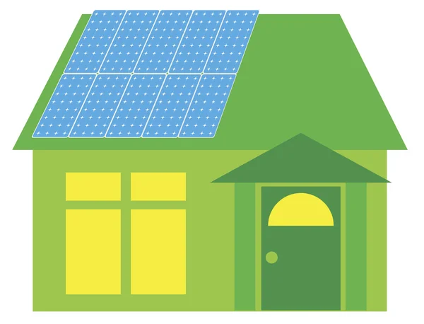 Zonnepanelen op groen huis illustratie — Stockvector