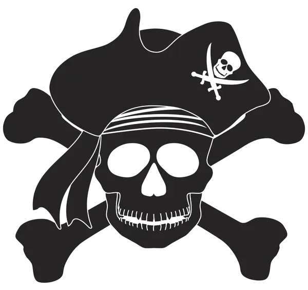 Pirata cranio nero bianco illustrazione — Vettoriale Stock