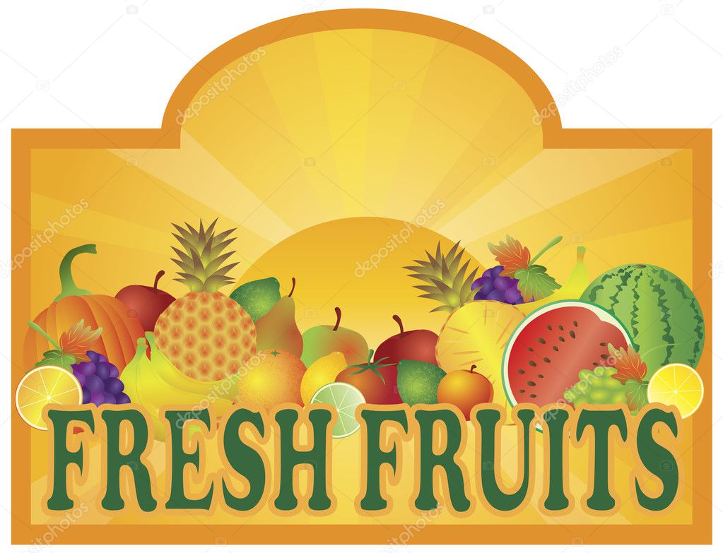 Fresh Fruits Stand Signage with Sun Illustration