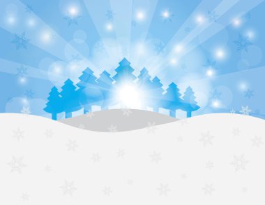 kar kış sahne çizimde Noel ağaçları