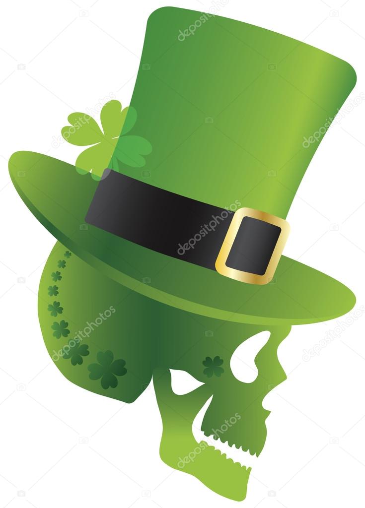 St Patricks Day Skull with Leprechaun Hat Side Illustration