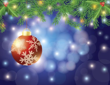 Noel ağacı bokeh üzerindeki kırmızı süsleme