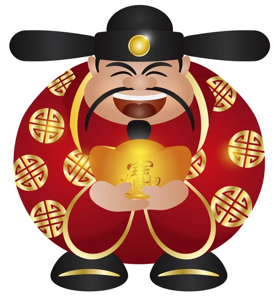 Chinese welvaart geld god met gouden bar — Stockvector