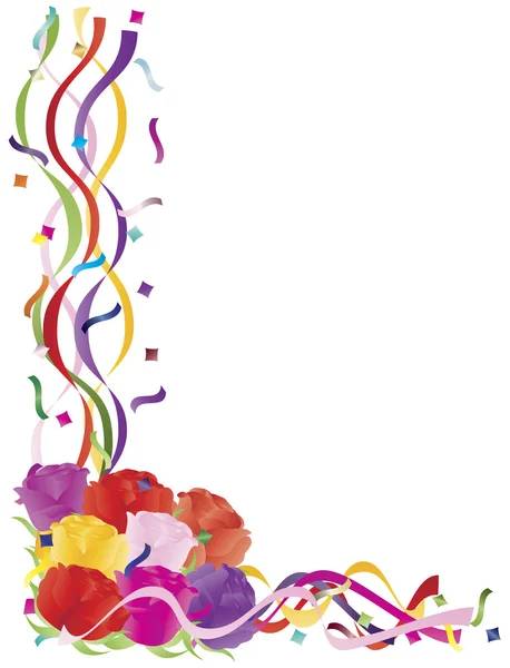 Kleurrijke rozen in confetti grens illustratie — Stockvector