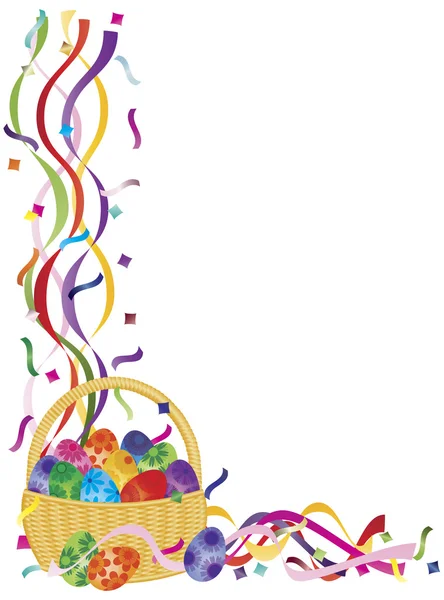 Wielkanoc jaja kosz konfetti granica ilustracja — Wektor stockowy