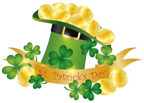 St Patricks Day Hat Banner Gold Coins Illustration — Stock Vector