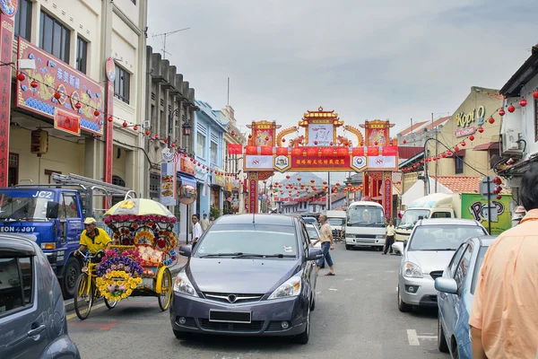 Jonker Walk with Chinese New Year Decoration in Melaka — Stock Photo, Image