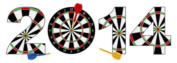 Dartboard de Ano Novo 2014 com ilustração de dardos — Vetor de Stock