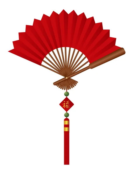 Rode chinese ventilator met kwast illustratie — Stockvector