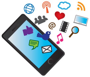 Mobil cep telefonu ile Sosyal Medya simgeler