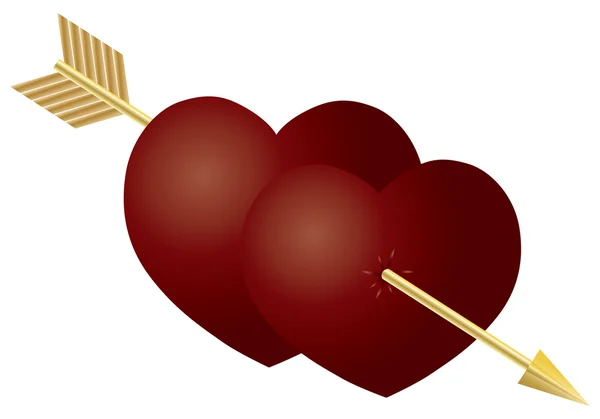 Día de San Valentín Corazones dobles con flecha — Vector de stock