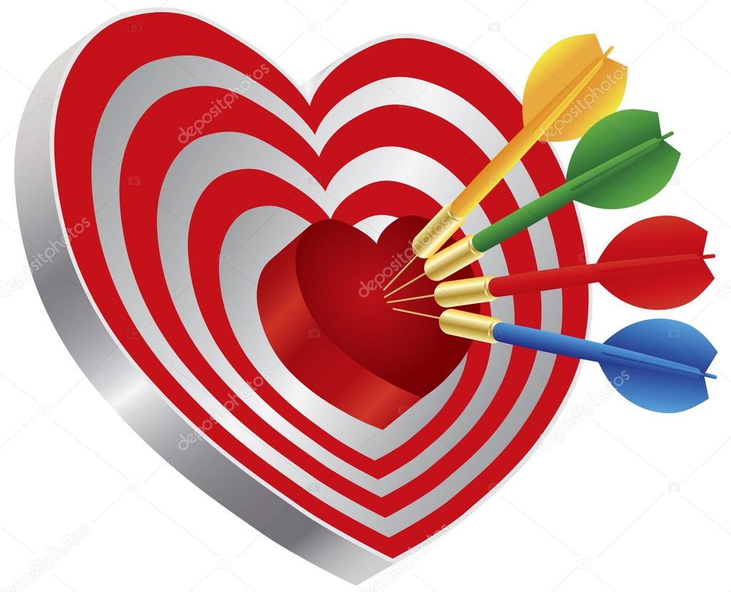 Darts on Heart Shape Bullseye Illustration — Stock Vector © jpldesigns