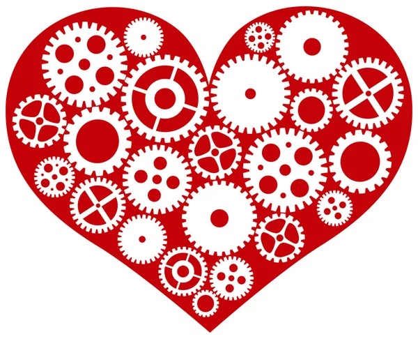 Corazón rojo con engranajes mecánicos ilustración — Vector de stock