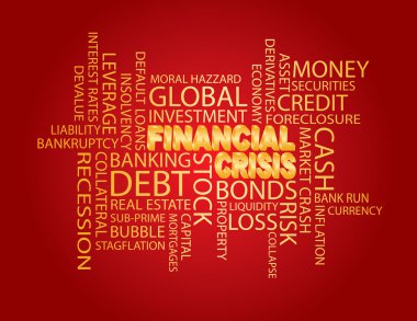 Financial Crisis Word Cloud Red Background clipart
