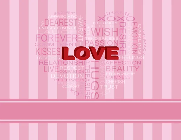 Love Heart Shape Word Cloud su sfondo rosa — Vettoriale Stock