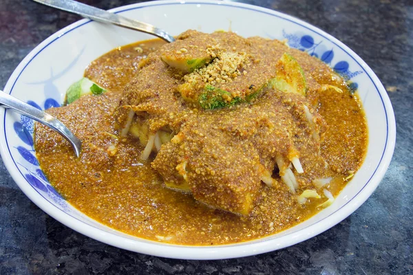 Malay Tauhu Goreng with Peanut Sauce Closeup — Stock Photo, Image