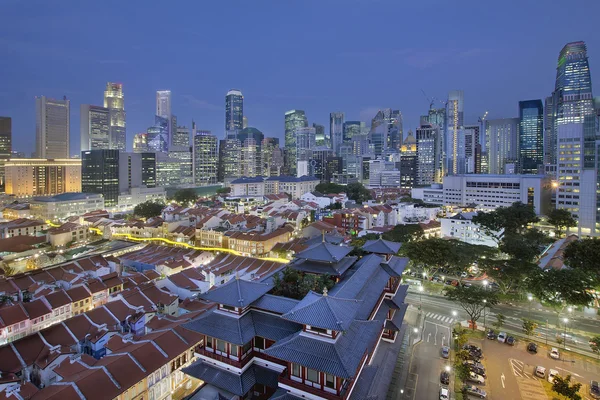 Singapur centrální obchodní čtvrti nad chinatown modré hodiny — Stock fotografie