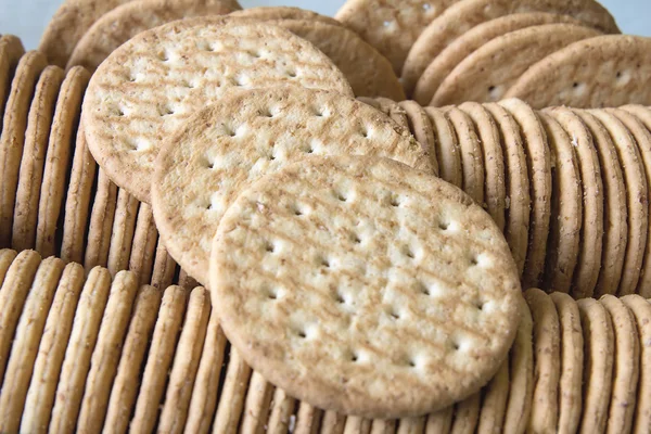Round Whole Wheat Crackers Closeup Macro — Stock Photo, Image